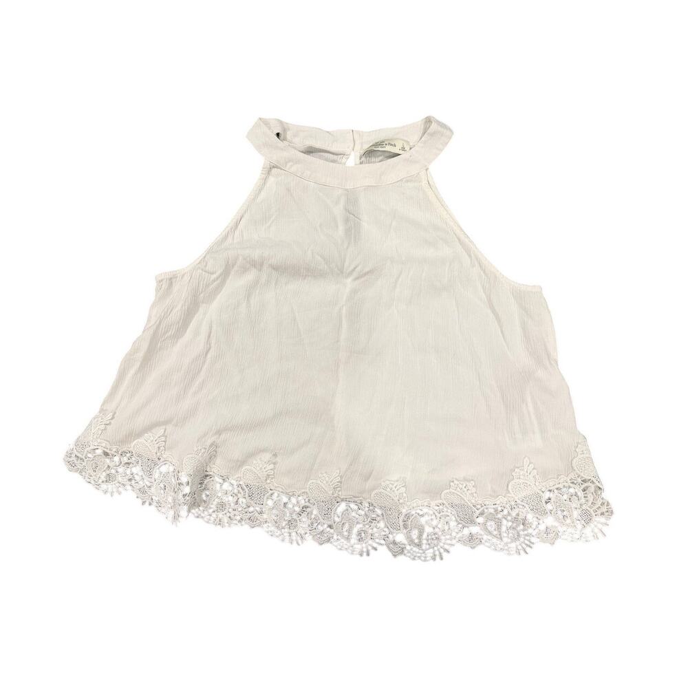 Abercrombie & Fitch Y2K White High Neck Tank Lace Trim - Large